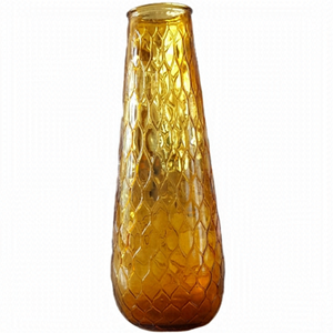 1960s Empoli Italy Amber Diamond Quilted Art Glass Vase Guildcraft